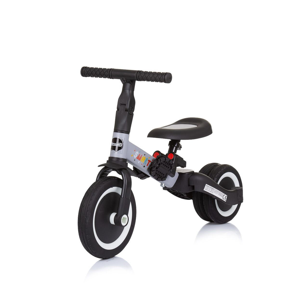DREIRAD Smarty 2 in 1 grau Laufrad Gummireifen umbaubar Pedale verstellbar - Grau, Metall (67/46/52cm) - Chipolino