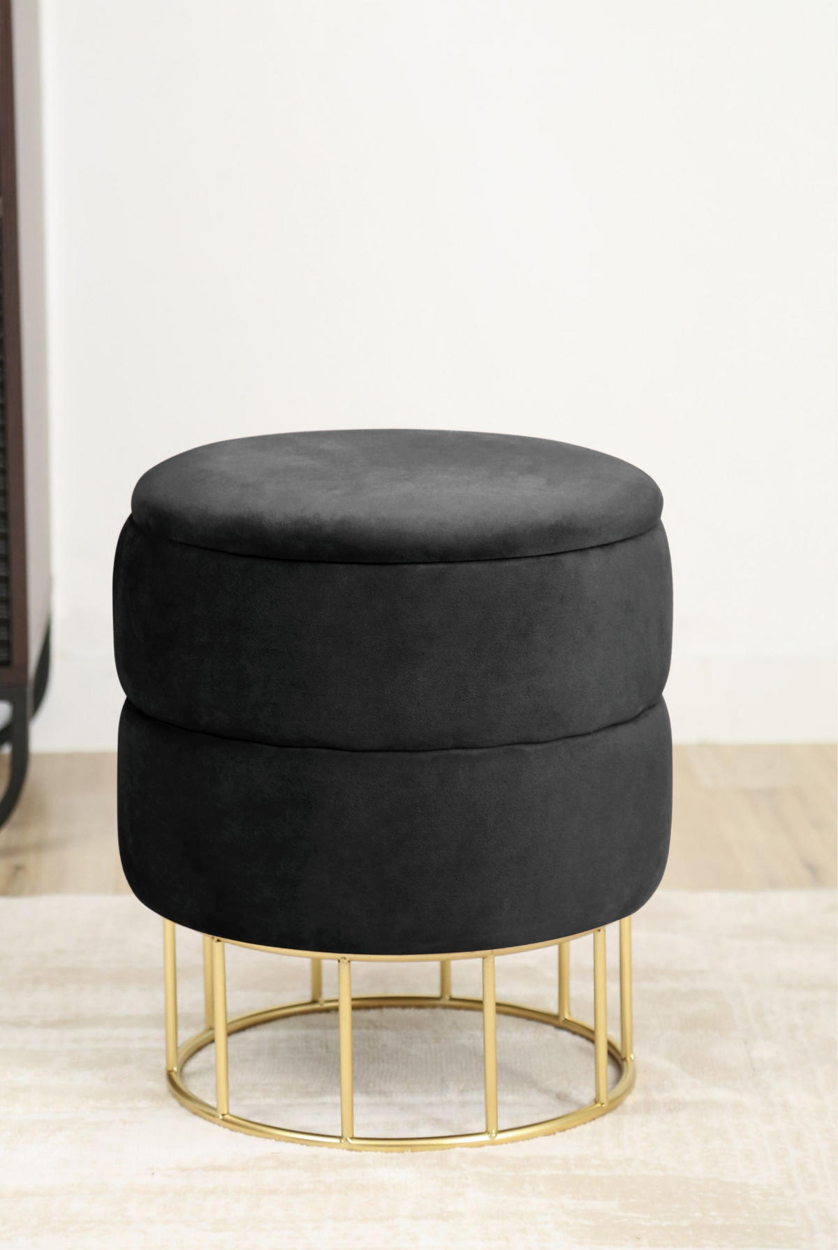 POUF Schwarz 37x37x42 cm - Goldfarben/Schwarz, Textil/Metall (37/42/37cm) - Akord