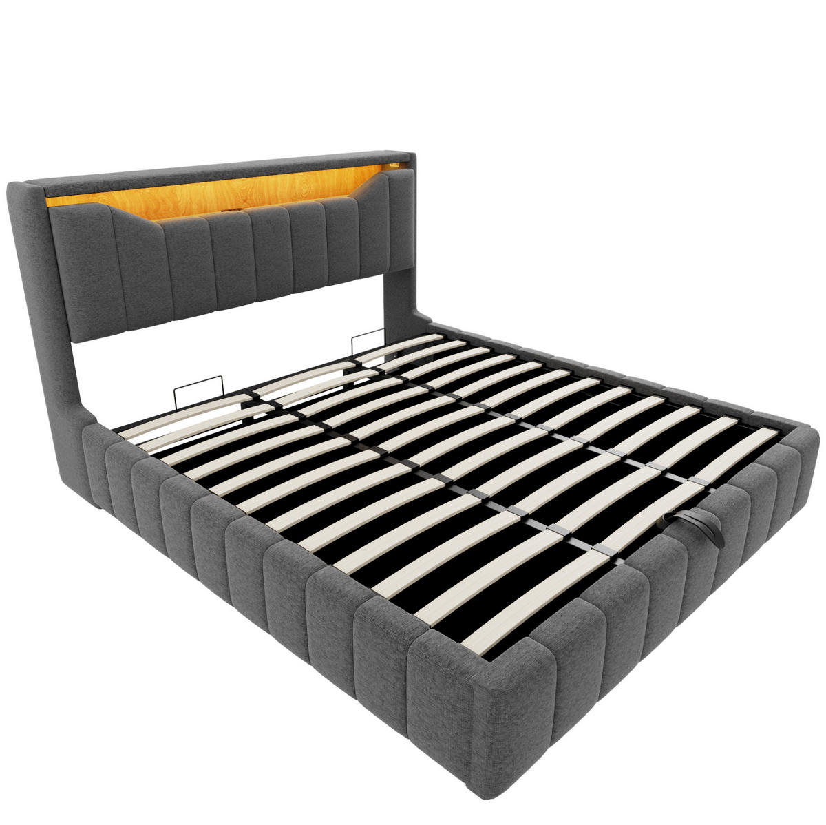 POLSTERBETT 180x200 cm in Grau mit Bettkasten, LED und USB-/USB-C-Anschlüssen - Grau, Textil (180/200cm) - IVMEU