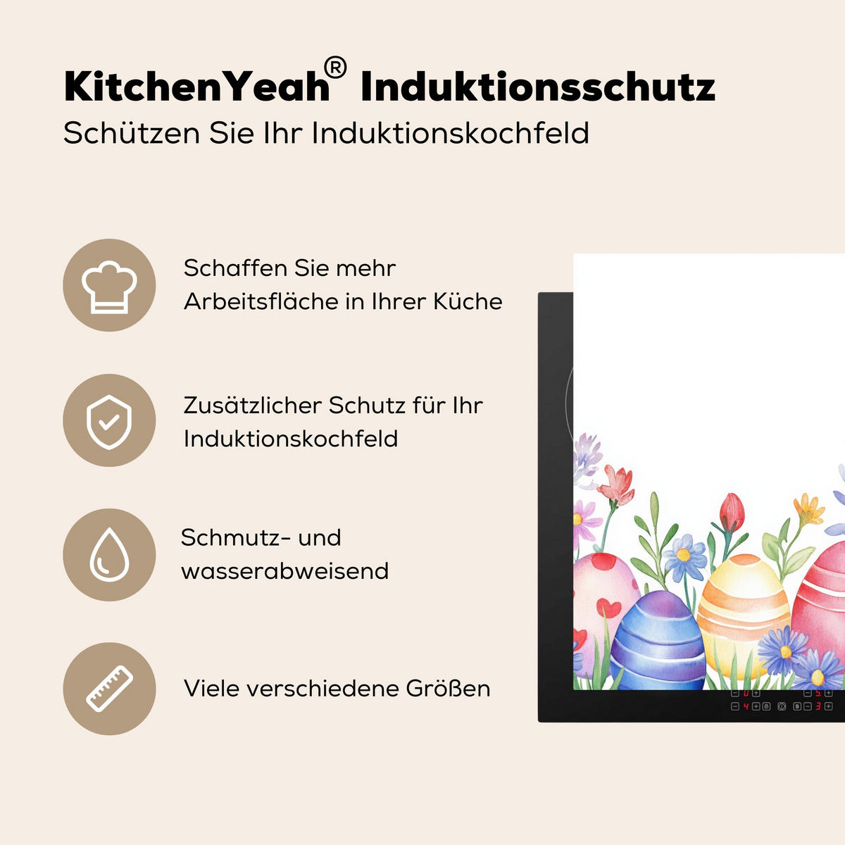 HERDABDECKPLATTE Blumengarten - Bunt - Eier Induktionsmatte 78x78 cm - Weiß, Kunststoff (78/78/0.2cm) - MuchoWow