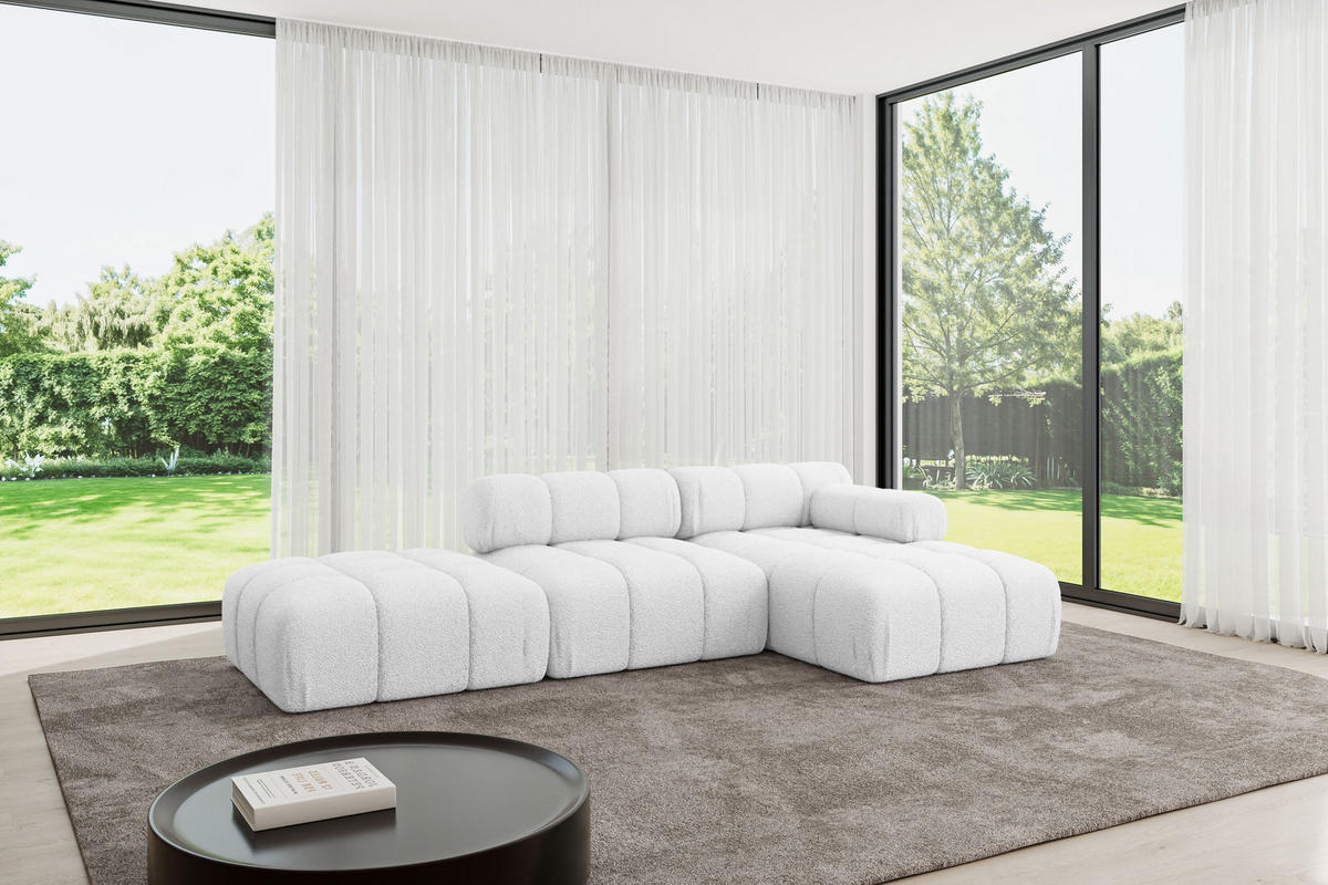 ECKSOFA modulares Sofa Lizur-L1 - 285x160x70 cm Weiß Bouclé - Weiß, Holzwerkstoff/Textil (285/160cm) - ALTDECOR