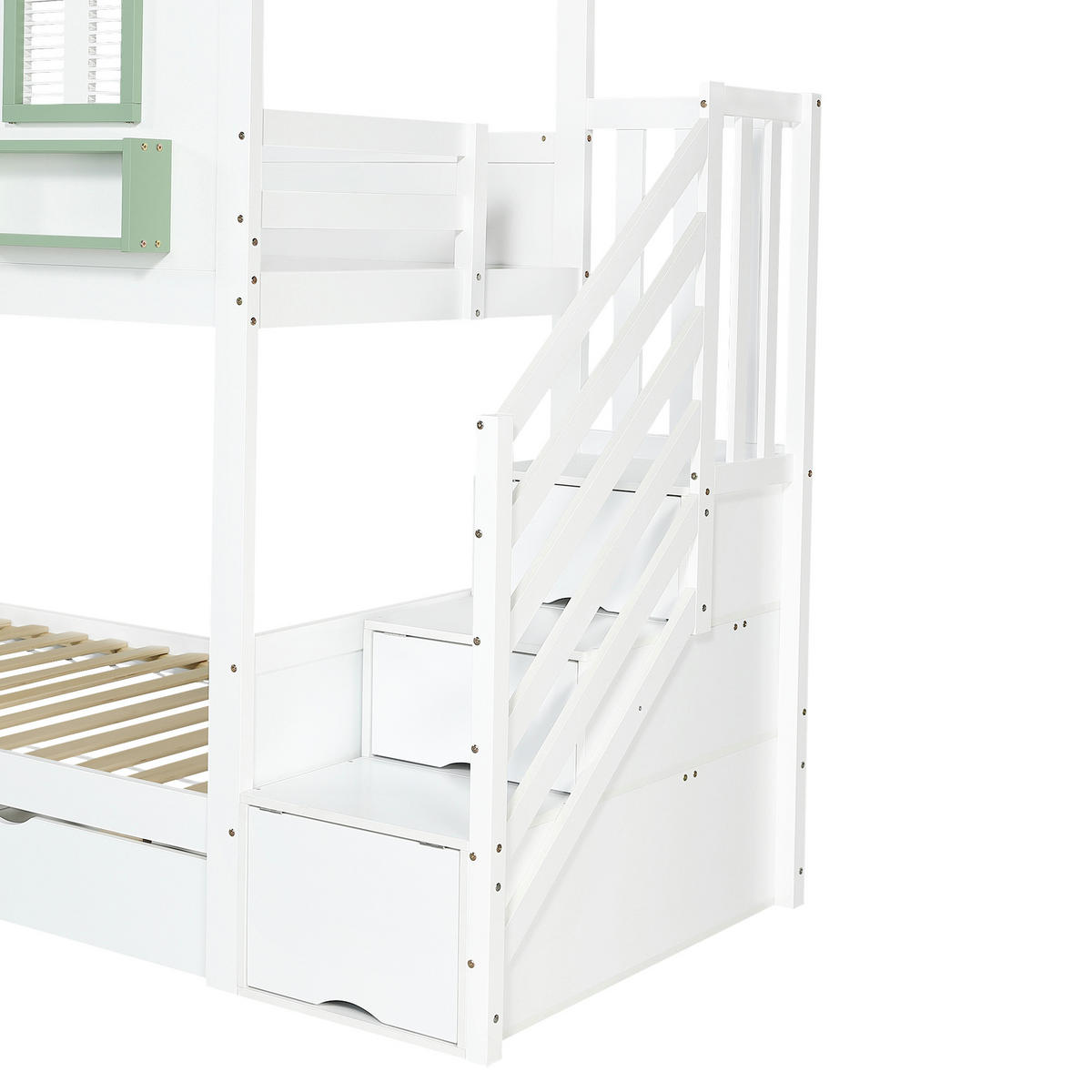 HAUSBETT 90/200 cm Weiß, Grün - Weiß/Grün, Holz - Raumix