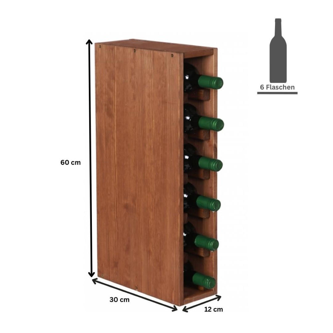 WEINREGAL Vincellar Mod 60x12x30 cm Schmal Modul Für 6 Flaschen Massives Kiefernholz Braun Geölt - Braun, Holz (12/60/30cm) - PROREGAL