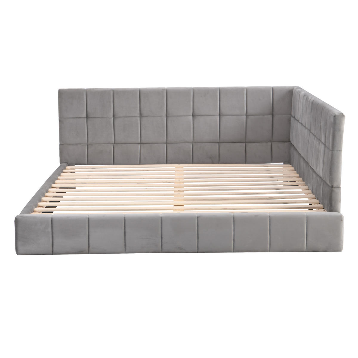 POLSTERBETT 140/200 cm mit Rückenlehne und Samtpolsterung Grau - Grau, Leder (140/200cm) - OKWISH