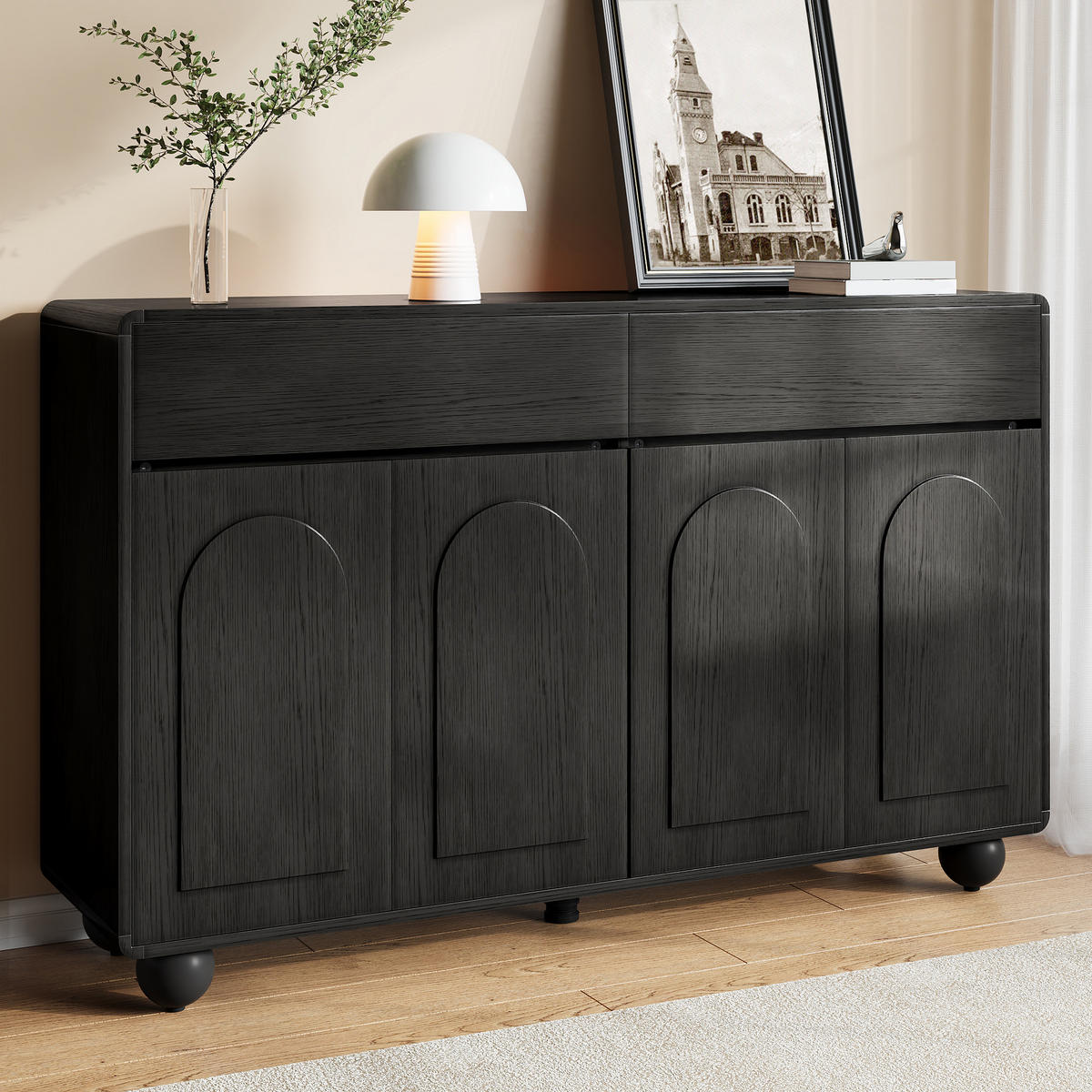 SIDEBOARD geschwungene Türen PB MDF Metallfüße modern - Schwarz, Holzwerkstoff (38/89/140cm) - FLIEKS