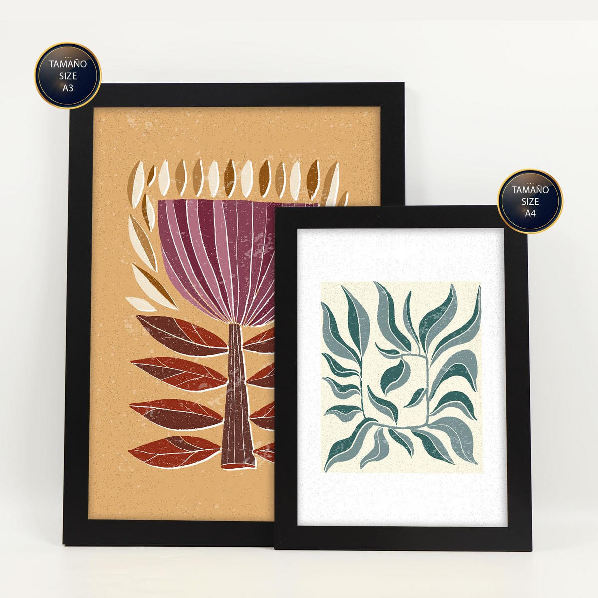 POSTER Set Mit 6 Drucken Von Blumen In Der Sammlung Ethnischere Ästhetische Dekorative Rahmen Für Ihr Zuhause Wandkunstdruck A3 & A4 Schwarzer Rahmen - Schwarz, Papier (29/3cm) - Nacnic