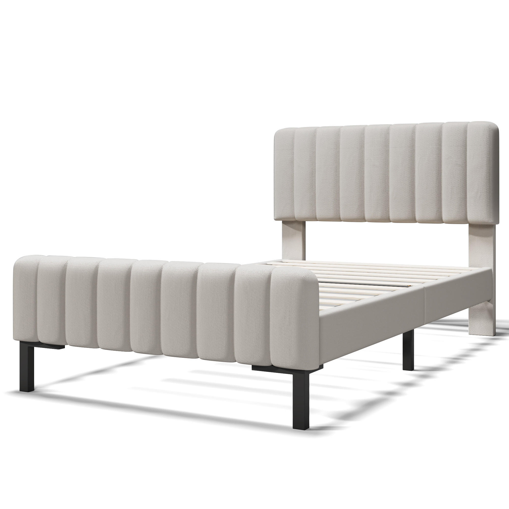 POLSTERBETT 90/200 cm Grau-Beige mit verstellbarem Kopfteil und Lattenrost aus Leinen Mit Matratze - Grau, Textil (90/200cm) - OKWISH