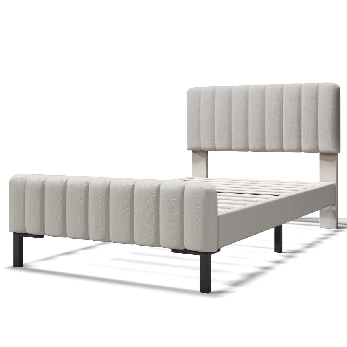 POLSTERBETT 90/200 cm Grau-Beige mit verstellbarem Kopfteil und Lattenrost aus Leinen Mit Matratze - Grau, Textil (90/200cm) - OKWISH