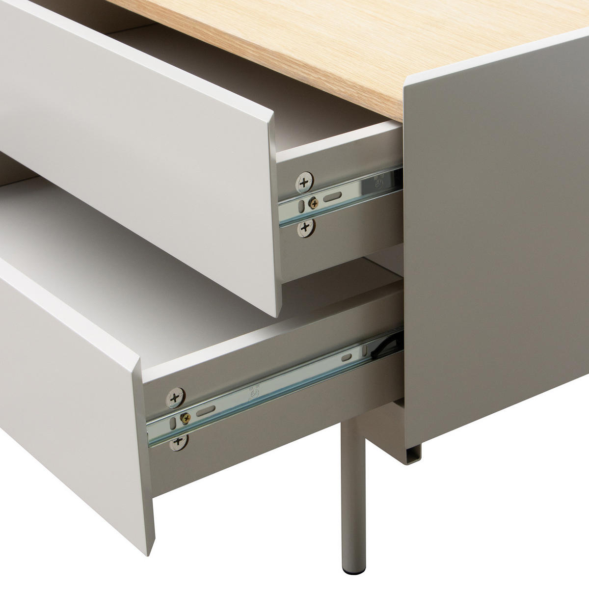 TV-LOWBOARD - Echtholzfurnier - Hellgrau / Eiche - Eichefarben/Hellgrau, Holzwerkstoff/Metall (180/45/40cm) - home24