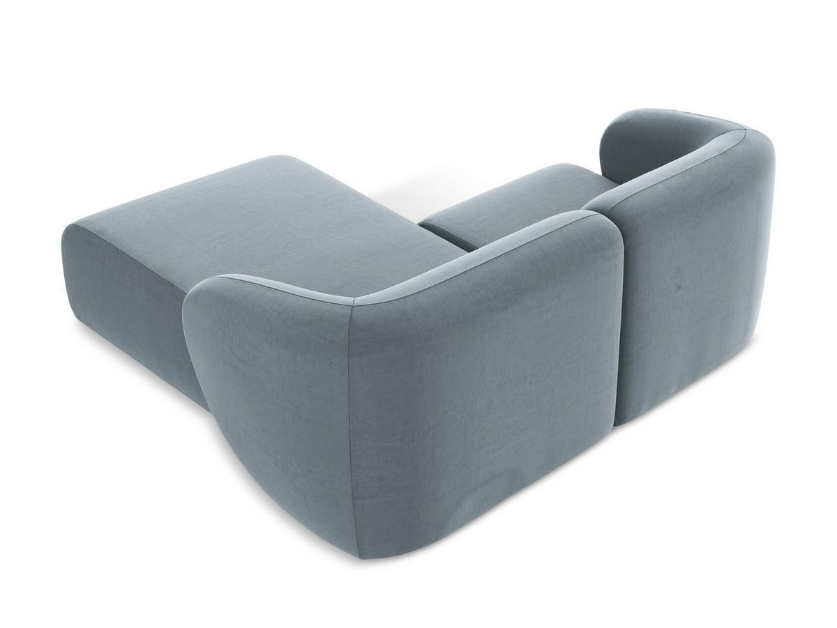 ECKSOFA Rechts Samt Stoff Blau - Schwarz/Hellblau, Holzwerkstoff/Kunststoff (178/166cm) - Makamii