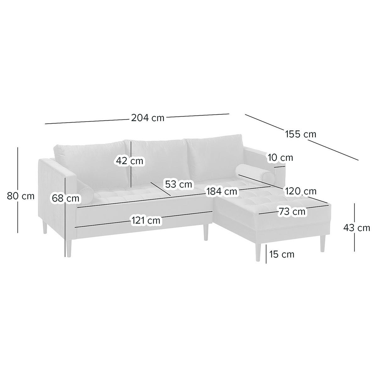 ECKSOFA - Samt - Dunkelbraun/Honig, Holz/Birkenholz (201/155cm) - home24