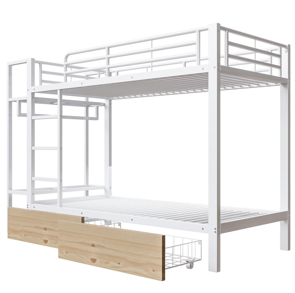 ETAGENBETT 90/200 cm Weiß mit LED, Schubladen und Wäscheständer ohne Matratze - Weiß, Metall (90/200cm) - MIVRAY
