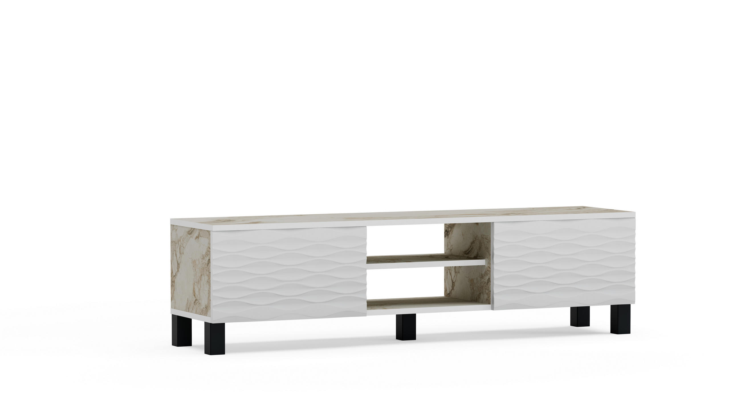 TV-ELEMENT Lukas weißer Marmor Weiß - Beige/Weiß, Holzwerkstoff (150/40.3/35cm) - Decorotika