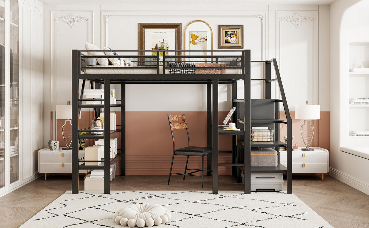 HOCHBETT 140x200 cm Schrank Tisch schwarz - Schwarz, Metall (140/200cm) - LEBENLANG