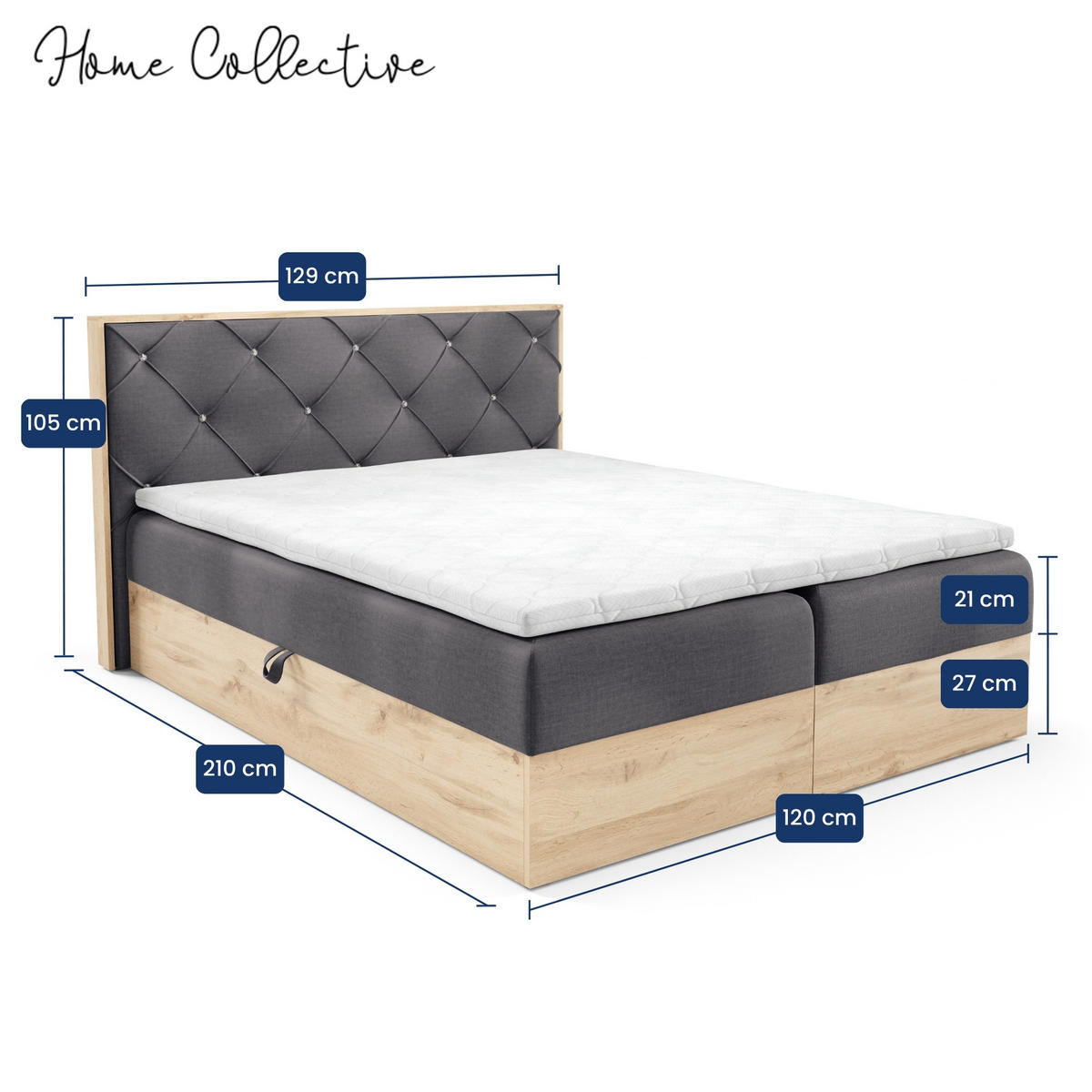 BOXBETT Holzoptik Sonoma Eiche mit Topper 120x200 cm Dunkelgrau - Dunkelgrau, Textil (120/200cm) - Home Collective
