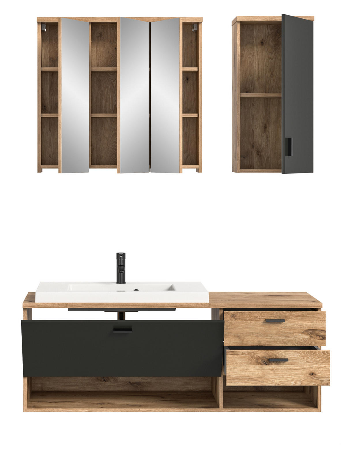 BADMÖBEL-SET Eiche, grau matt 138 cm, Kombination mit Waschbecken - Eichefarben/Grau, Holzwerkstoff (140/192/48cm) - Inn.Furn