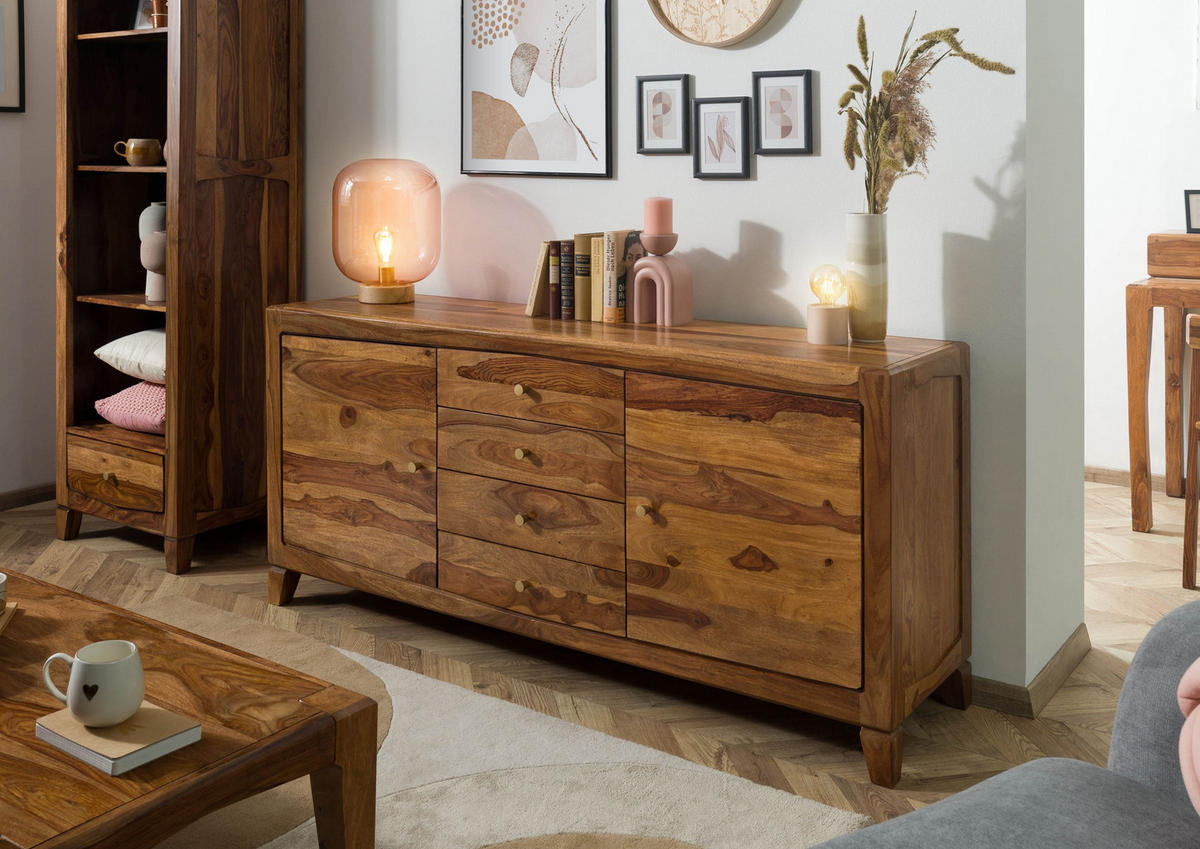 SIDEBOARD Sheesham 175x45x80 braun lackiert ANCONA #123 - Braun, Holz (175/80/45cm) - Massivmoebel24