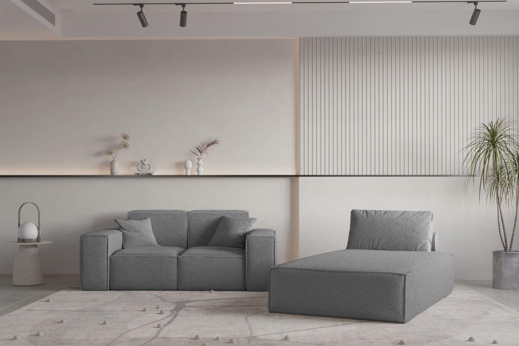 SOFA Sezlong Celes Premium 2er-set - Grau, Holzwerkstoff/Textil (110/95/194cm) - Fun Möbel