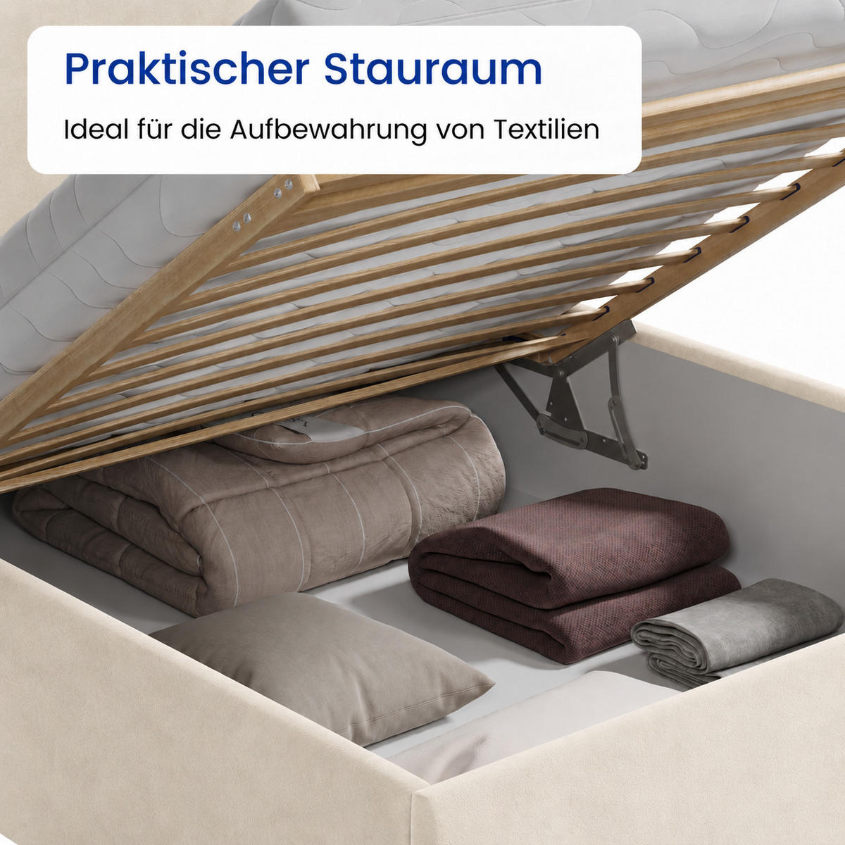 POLSTERBETT 140x200 cm Bonnellfederkernmatratze H2 Microvelours in Vanille - Creme, Textil (140/200cm) - Home Collective