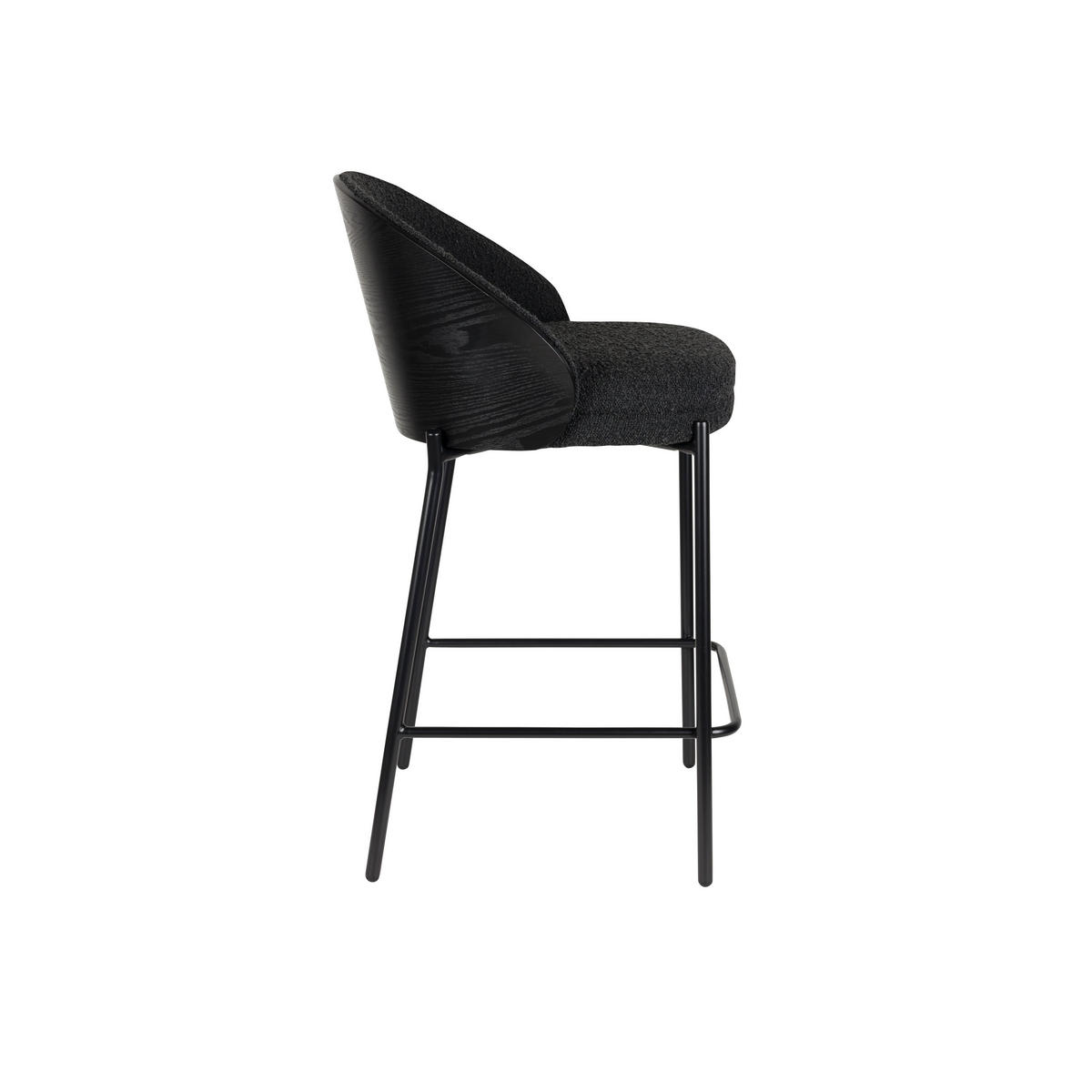 BARHOCKER Rodin Rückenlehne 65 cm Bouclé Schwarz - 2 er Set - Schwarz, Kunststoff (53/87/50cm) - Dutchbone