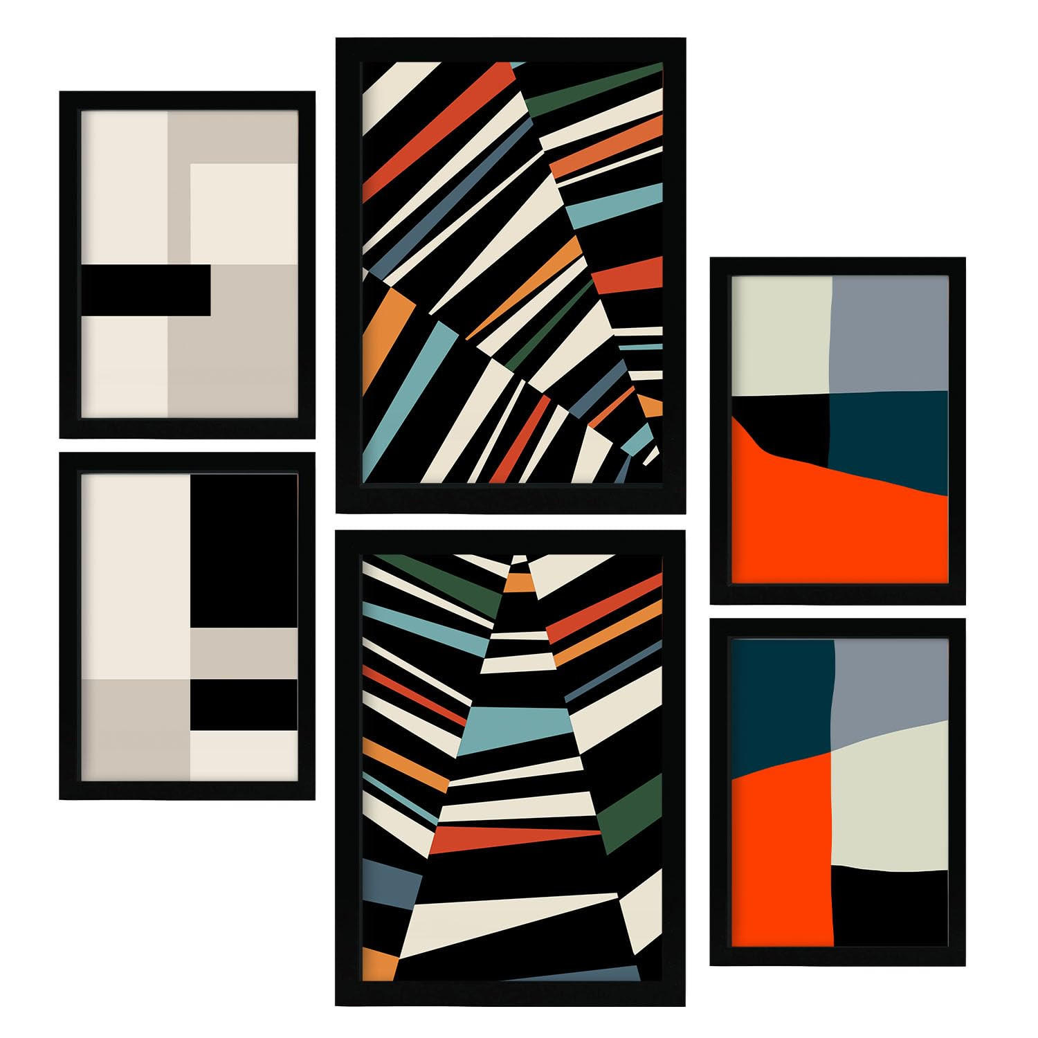 POSTER Set Mit 6 Pastiche Kunst In Form Abstracts Ästhetische Dekorative Gemälde Für Ihr Wohnzimmer, Schlafzimmer, Zuhause A3 & A4 Schwarzer Rahmen - Schwarz, Papier (29/3cm) - Nacnic