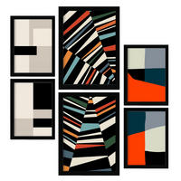 POSTER Set Mit 6 Pastiche Kunst In Form Abstracts Ästhetische Dekorative Gemälde Für Ihr Wohnzimmer, Schlafzimmer, Zuhause A3 & A4 Schwarzer Rahmen - Schwarz, Papier (29/3cm) - Nacnic