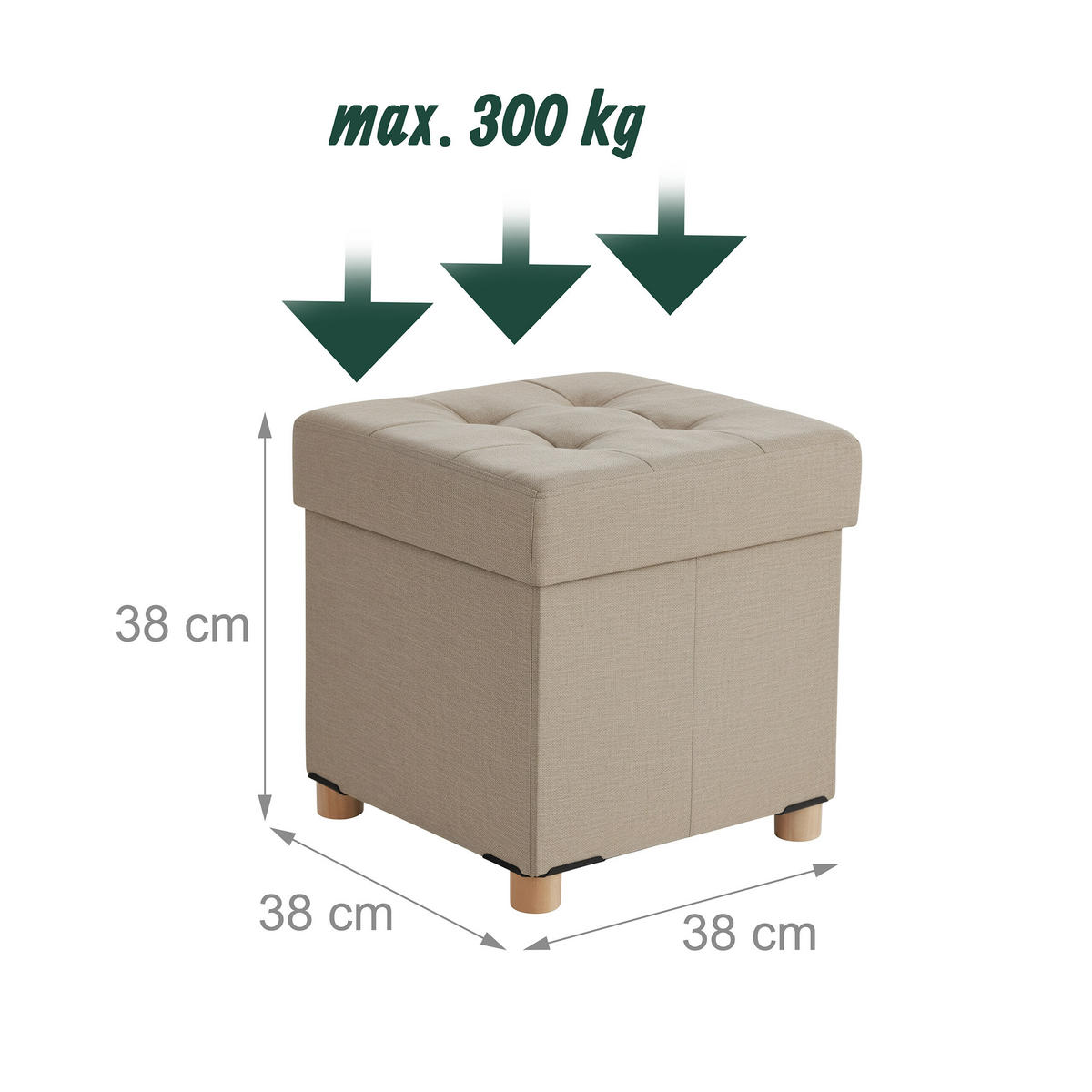 HOCKER - Beige, Holzwerkstoff/Textil (38/38/38cm) - Relaxdays