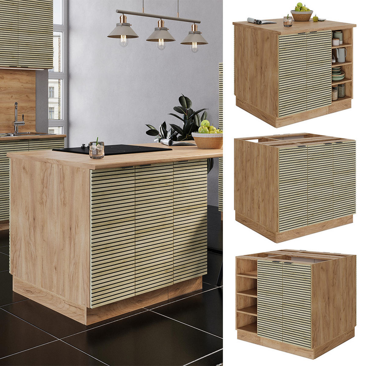 KUCHYŇSKÝ OSTROV Fame-Line Dubový panel - medově dubová/barva dubu, kompozitní dřevo (90/82/60cm) - Vicco