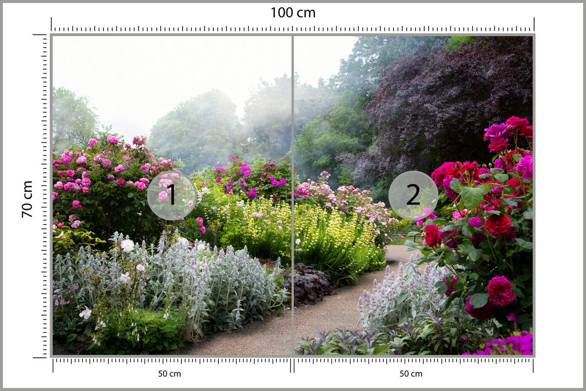 FOTOTAPETA Pre Spálňu Farebné Kvety Lesná Cesta Ruže Stromy 100 x 70 cm - hnedá/sivá, papier (100/70cm) - Muralo