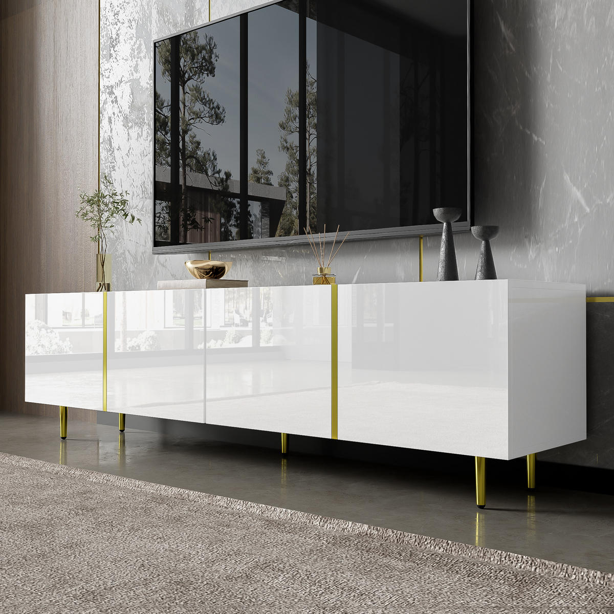 TV-SCHRANK in Schwarz 190/38/48 cm - Weiß, Holzwerkstoff (170/46/35cm) - Redom