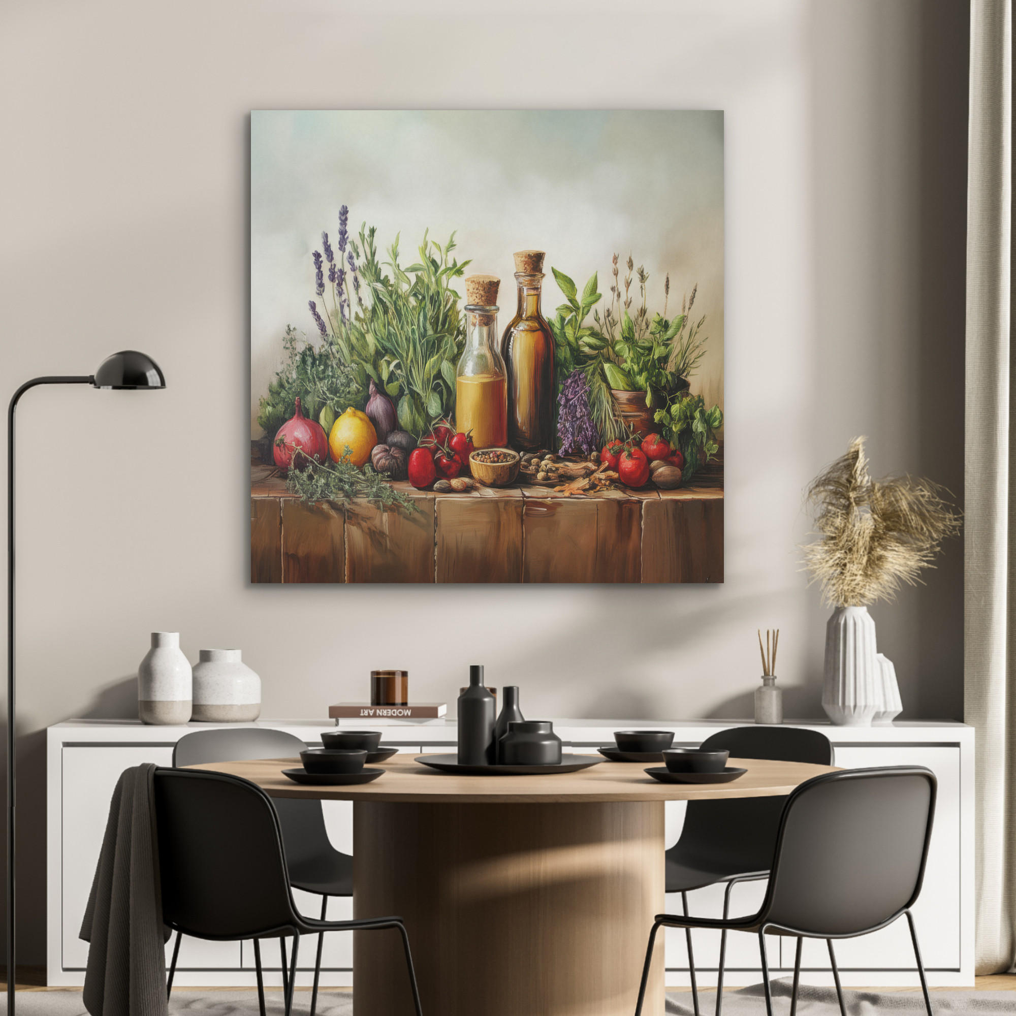 AKUSTIKPANEEL Stilleben - Kräuter - Gewürze - Früchte - Farbenfroh 90x90 cm - Grün, Textil (90/0.9/90cm) - MuchoWow
