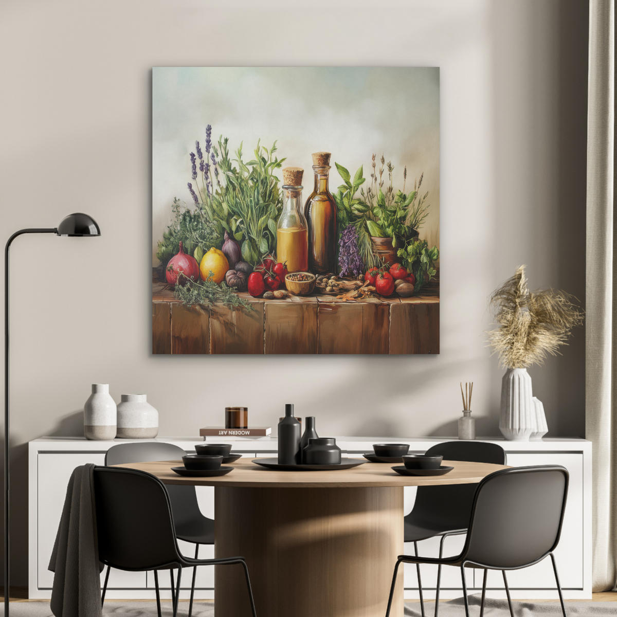 AKUSTIKPANEEL Stilleben - Kräuter - Gewürze - Früchte - Farbenfroh 90x90 cm - Grün, Textil (90/0.9/90cm) - MuchoWow