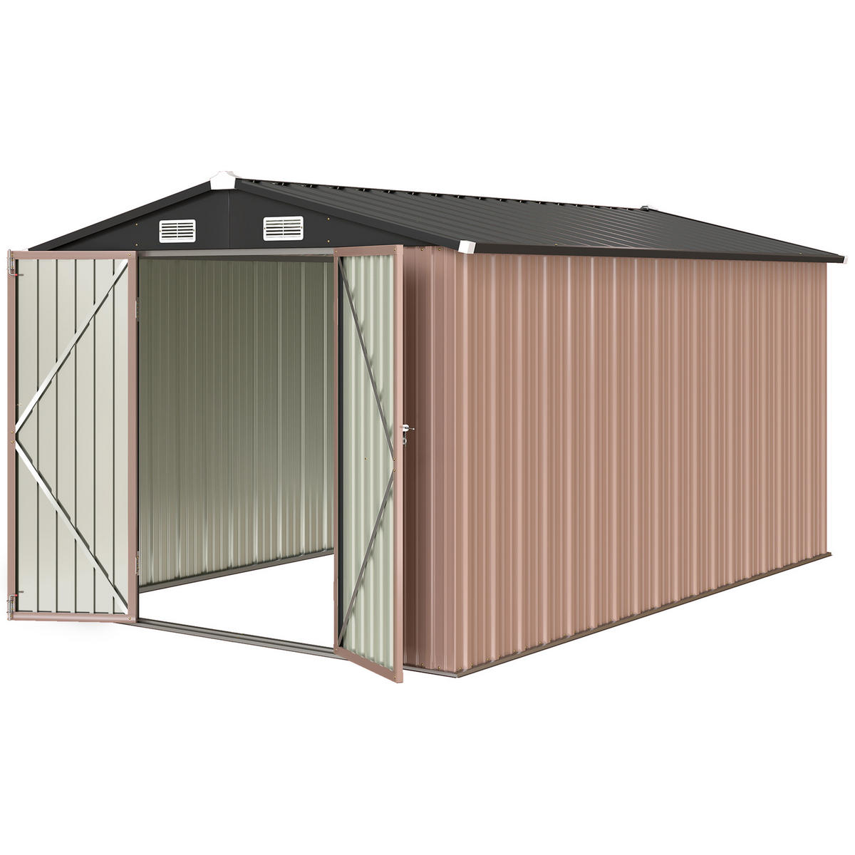 GARTENHAUS, mit 4 Lüftungsöffnungen und doppelter abschließbarer Tür. 364 x 238 cm,braun - Braun, Metall (238/194/364cm) - Vallsero