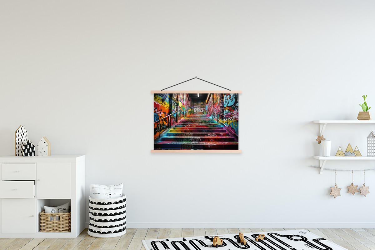 POSTER Treppe - Graffiti - Farben - Kunst 90x60 cm - Multicolor, Textil (90/60/0.15cm) - MuchoWow