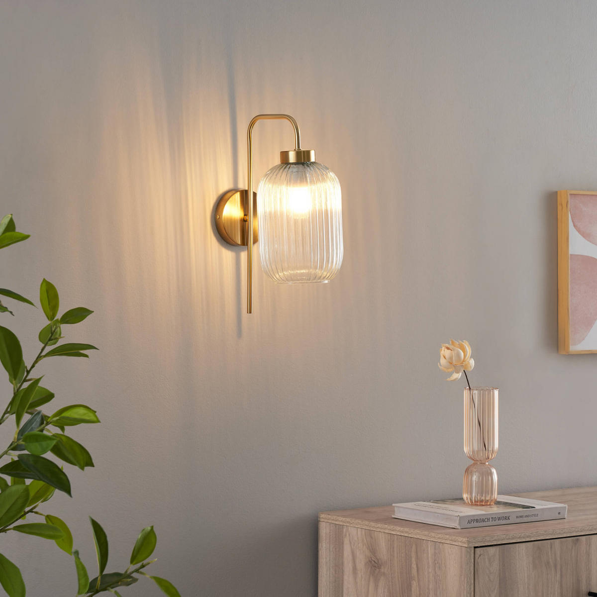 WANDLEUCHTE Canelia, Transparent und goldfarben, 34.5cm - Transparent, Glas (15/34.5/24cm) - KOSILUM