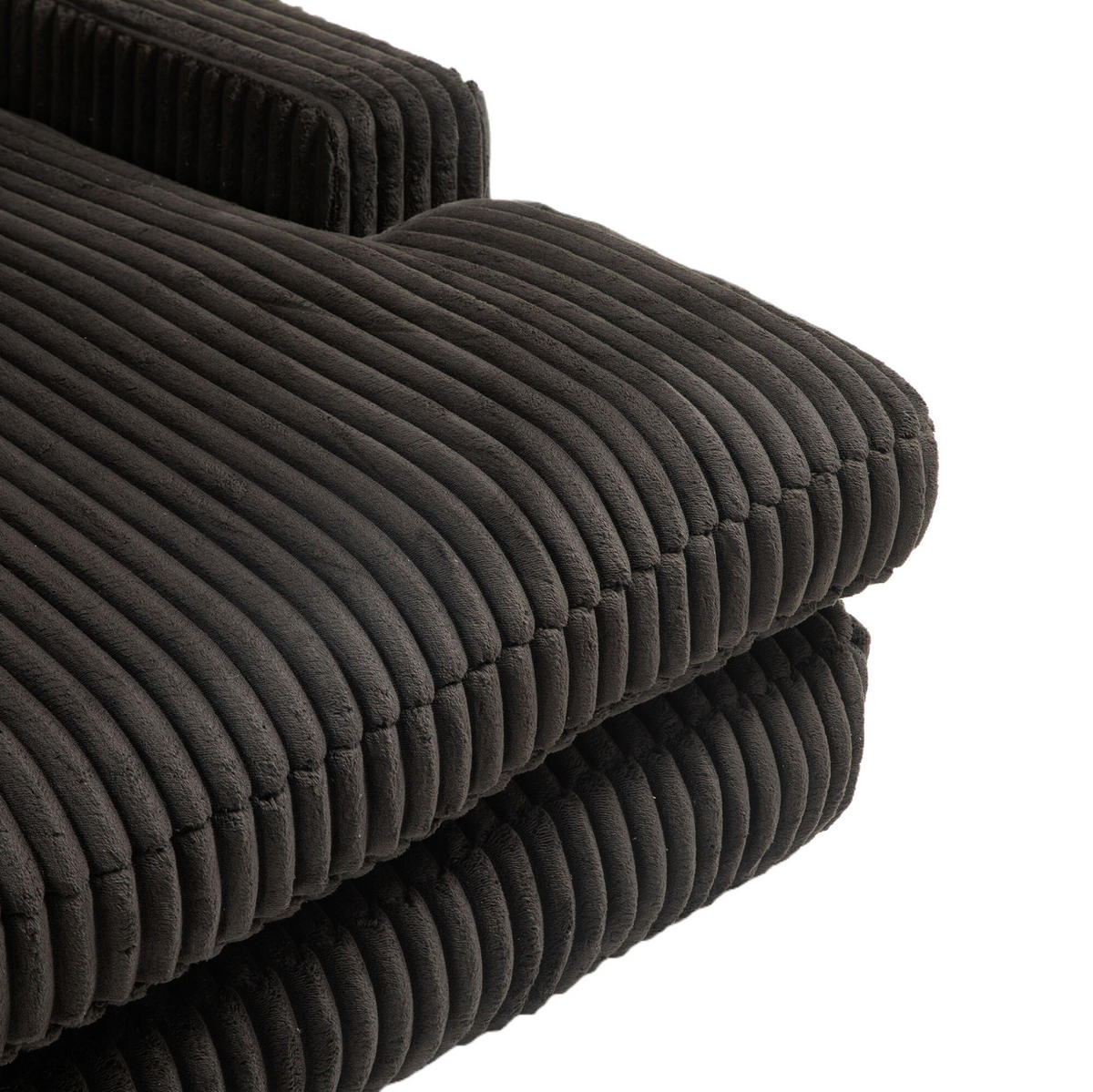 SOFA Chaiselongue 125 x 155 cm Cord Black inkl. 3 Kissen - Schwarz, Textil (155/63/125cm) - Meubliv