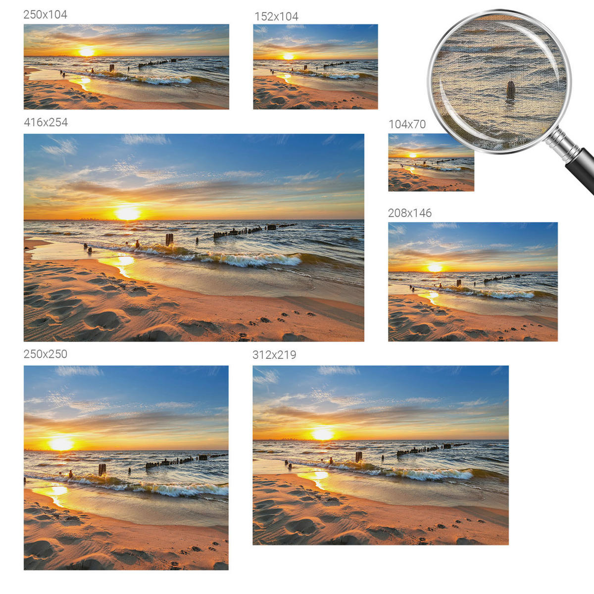 FOTOTAPETE 104x70 cm - Sonnenuntergang am Strand - Gelb, Textil (104/70cm) - Wallfluent