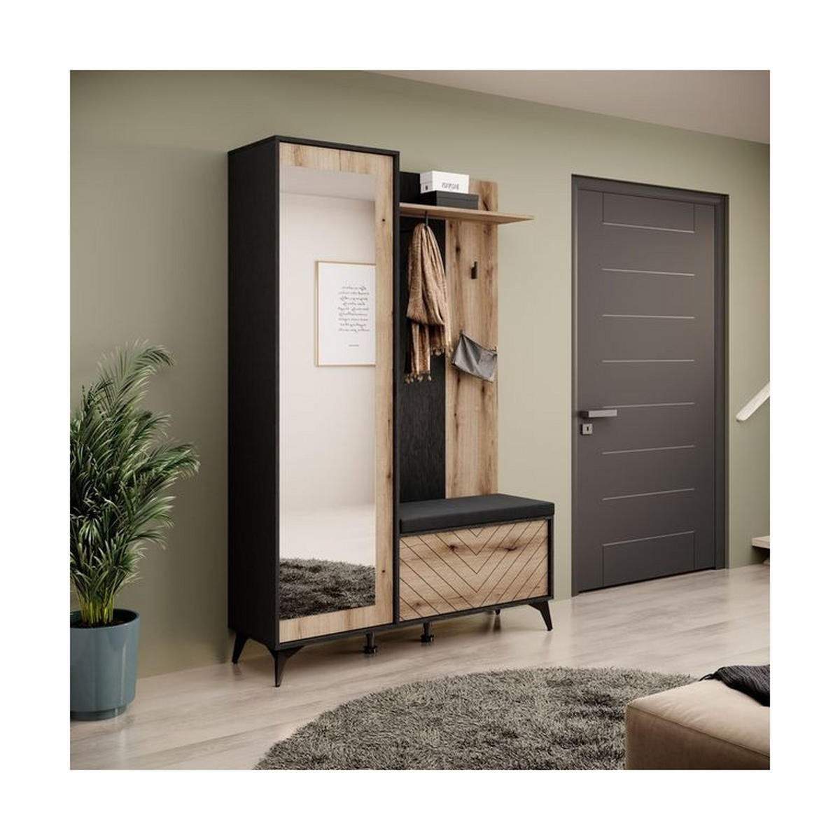 GARDEROBE 134 cm Diamond – Artisan Eiche / Schwarz – GF-MOB15 - Eichefarben, Holzwerkstoff (134/197/39cm) - hi-markt
