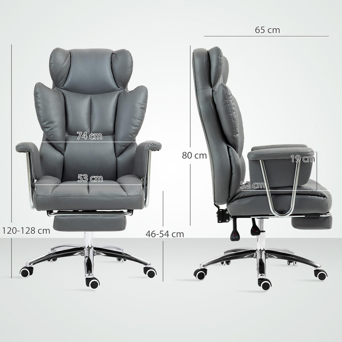BÜROSTUHL höhenverstellbar mit Fußstütze 74 x 65 x 120-128 cm Dark Gray - Dunkelgrau, Kunststoff (65/128/74cm) - Meubliv