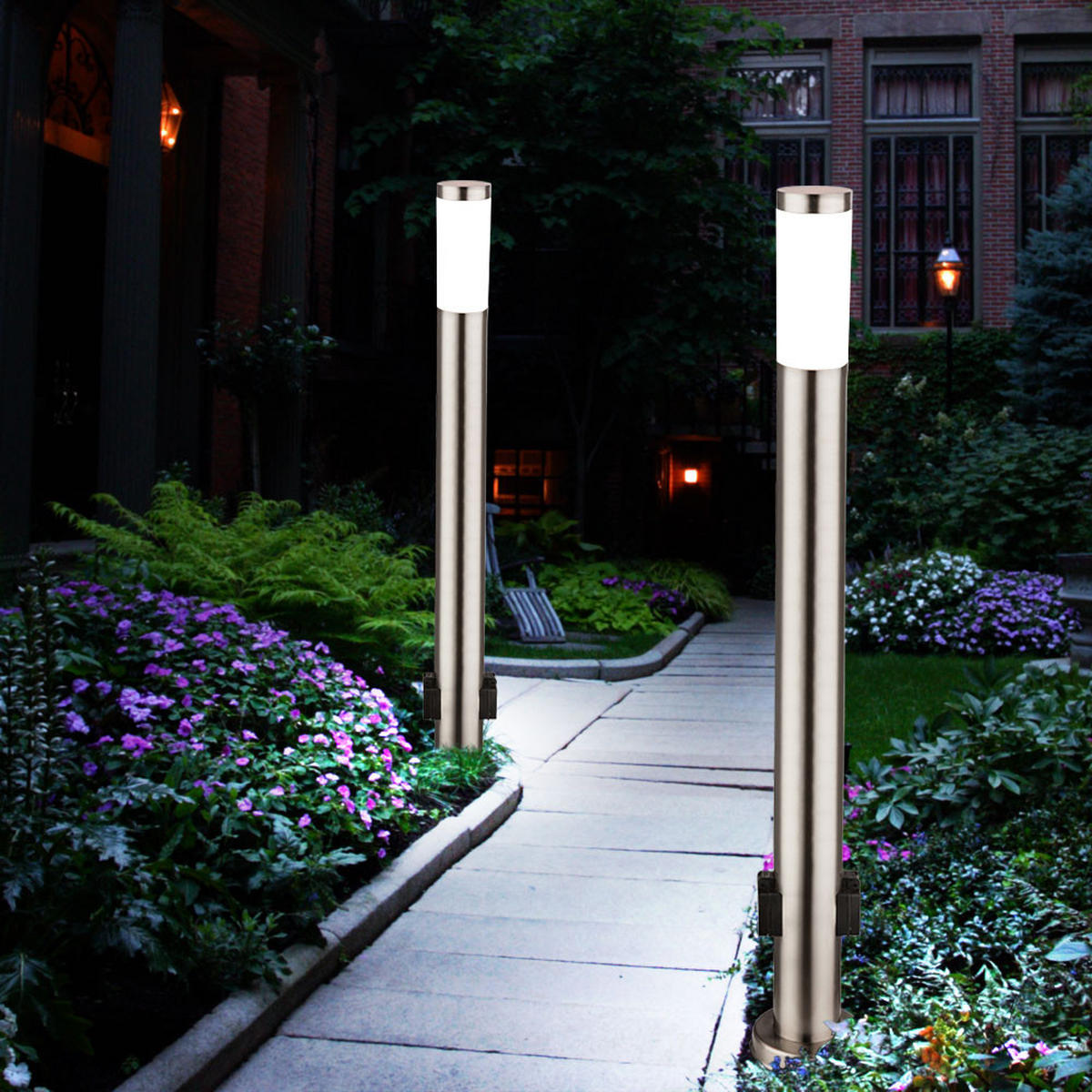 LED WEGELEUCHTE Edelstahl Silber BOSTON 3er Set - Silberfarben, Metall (13/13/110cm) - Globo Lighting