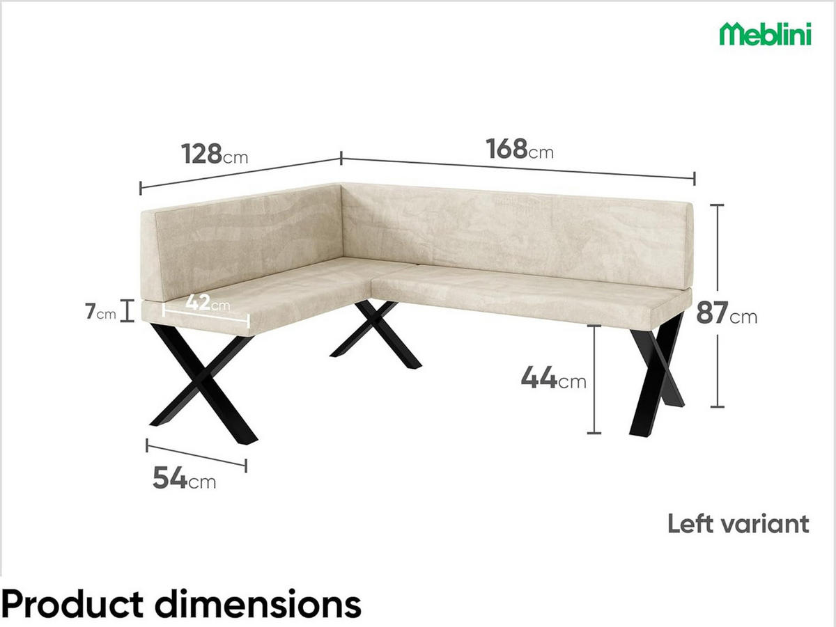 ECKBANK TONI_X - Creme, Textil (128/168cm) - Meblini
