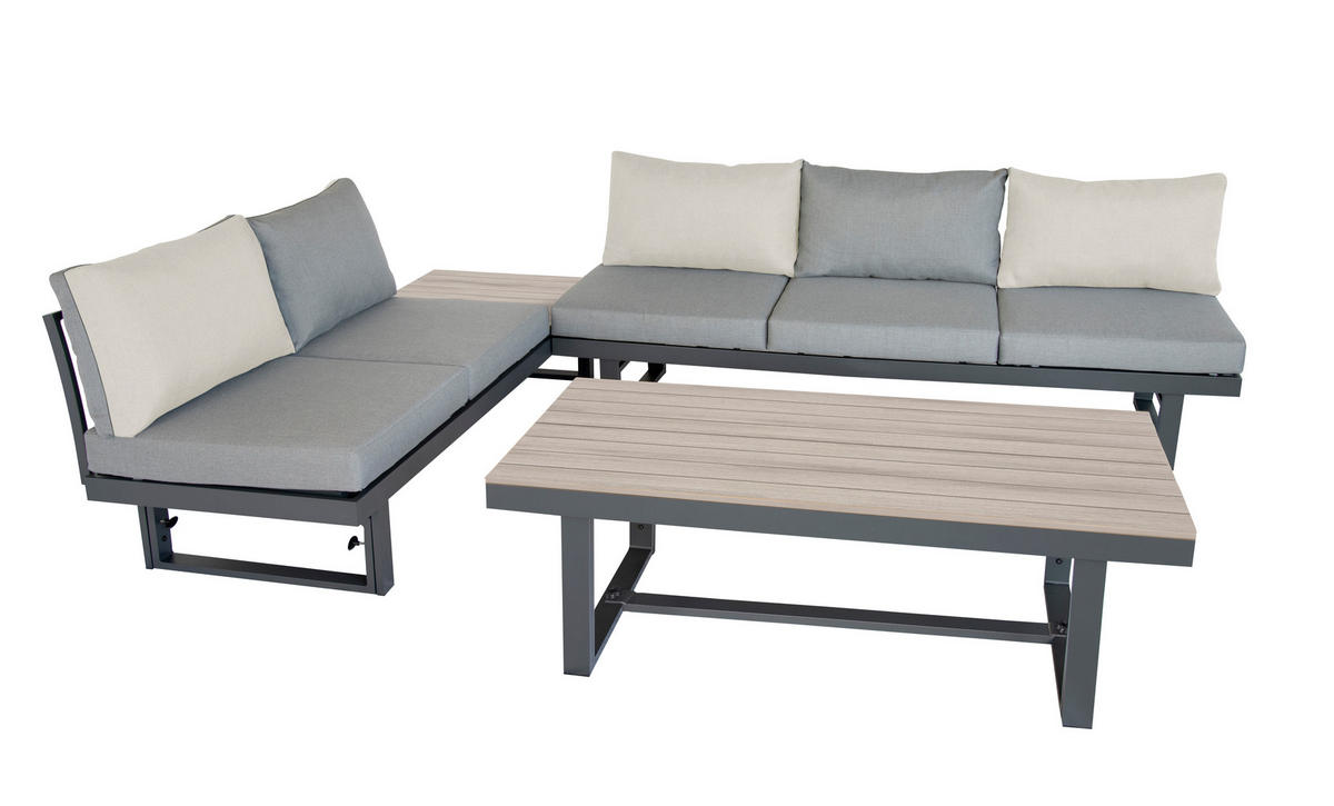 GARTENLOUNGE-SET Largo Grau Aluminium höhenverstellbarer Tisch für 6 Personen - Grau, Kunststoff - bellavista - Home & Garden