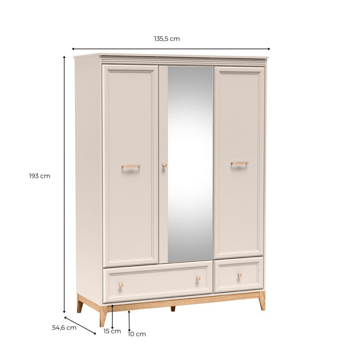 KLEIDERSCHRANK Windsor W-15 135,5 x 193 x 54,5 cm Kaschmir - Kaschmir/Eichefarben, Eichenholz/Holzwerkstoff (135.5/193/54.5cm) - Koseto