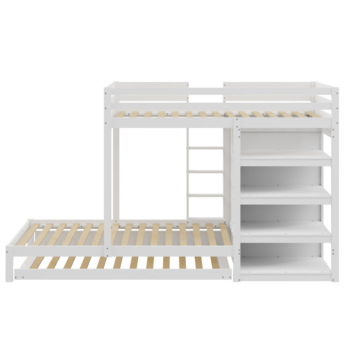 ETAGENBETT 90/200 cm, Weiß mit Ausziehbett und Stauraum ohne Matratze - Weiß, Holz (90/200cm) - MIVRAY