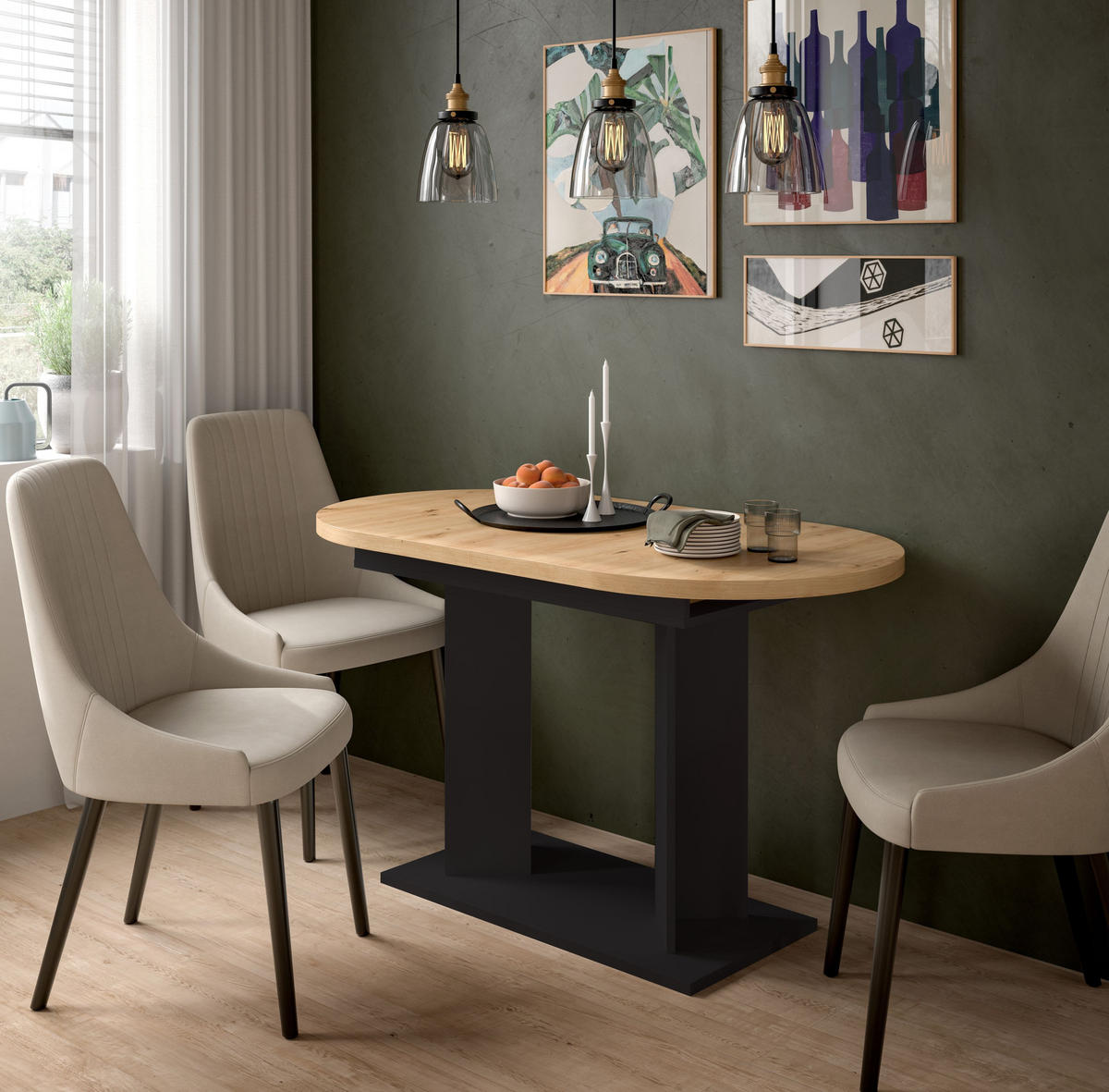 ESSTISCH GUSTAV (B/H/T: ca. 170/76/70 cm) in schwarz/Artisan Eiche Nachbildung - Schwarz, Holzwerkstoff (70/170/76cm)