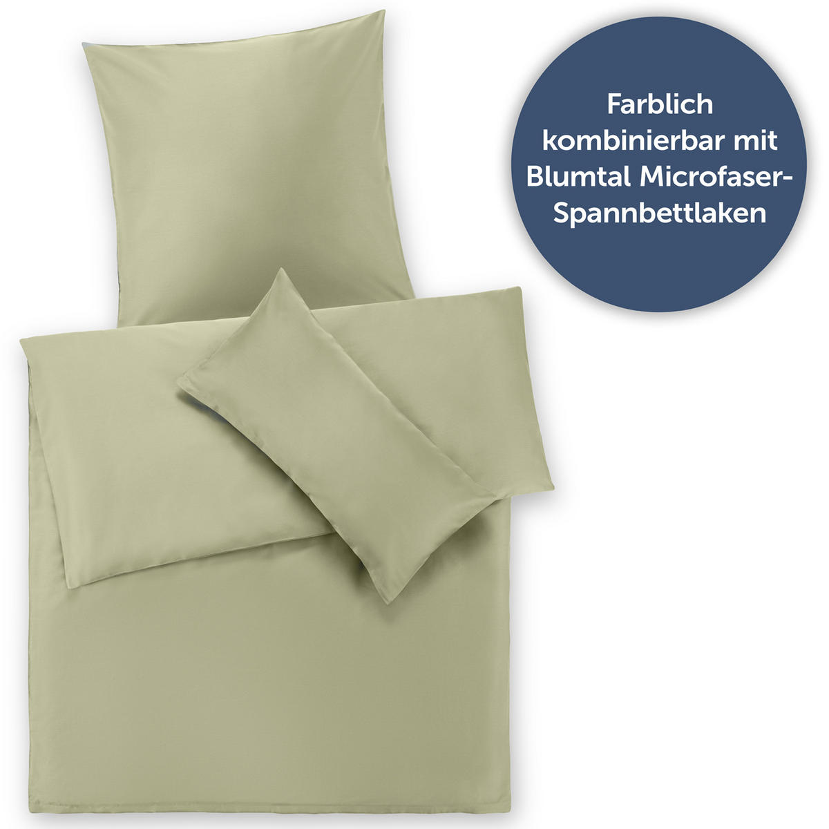 BETTWÄSCHE 2-teilig, 135/200 cm & 80/80 cm, Olivgrün - Olivgrün, Textil (135/200cm) - Blumtal
