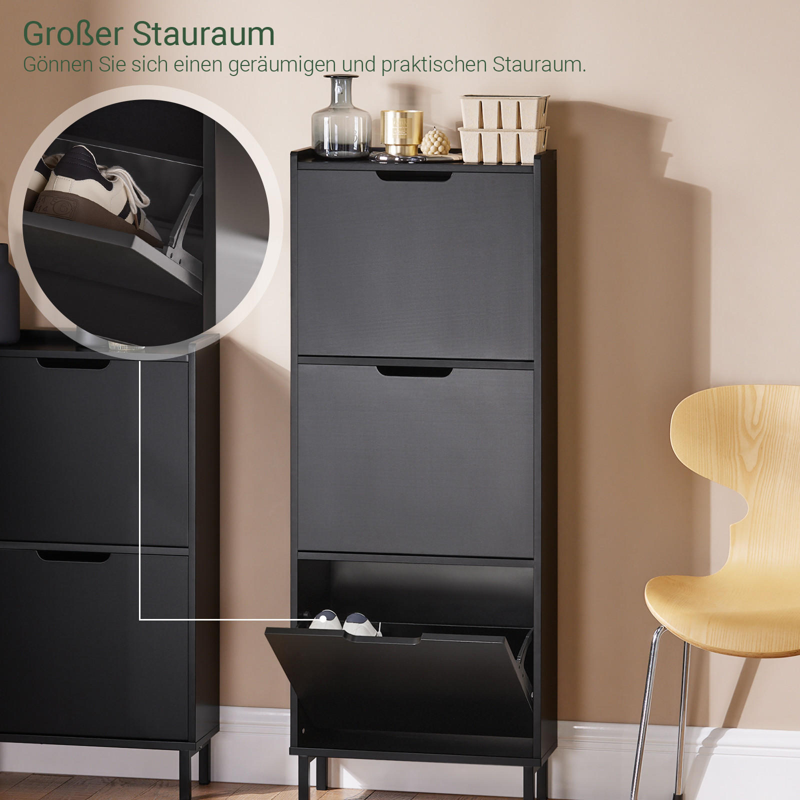 SCHUHSCHRANK Schwarz - Schwarz, Holzwerkstoff/Metall (50/129/19cm) - SoBuy