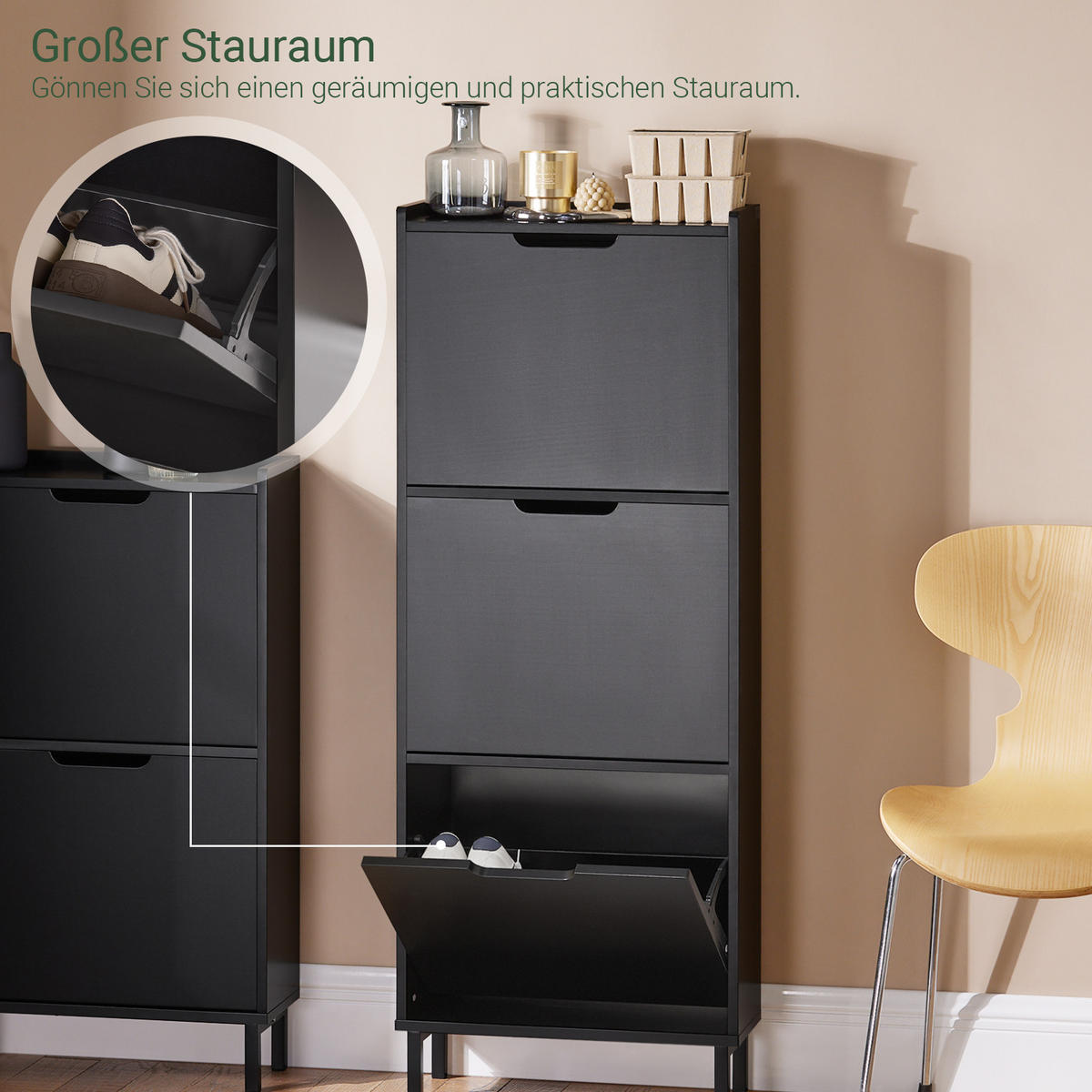 SCHUHSCHRANK Schwarz - Schwarz, Holzwerkstoff/Metall (50/129/19cm) - SoBuy