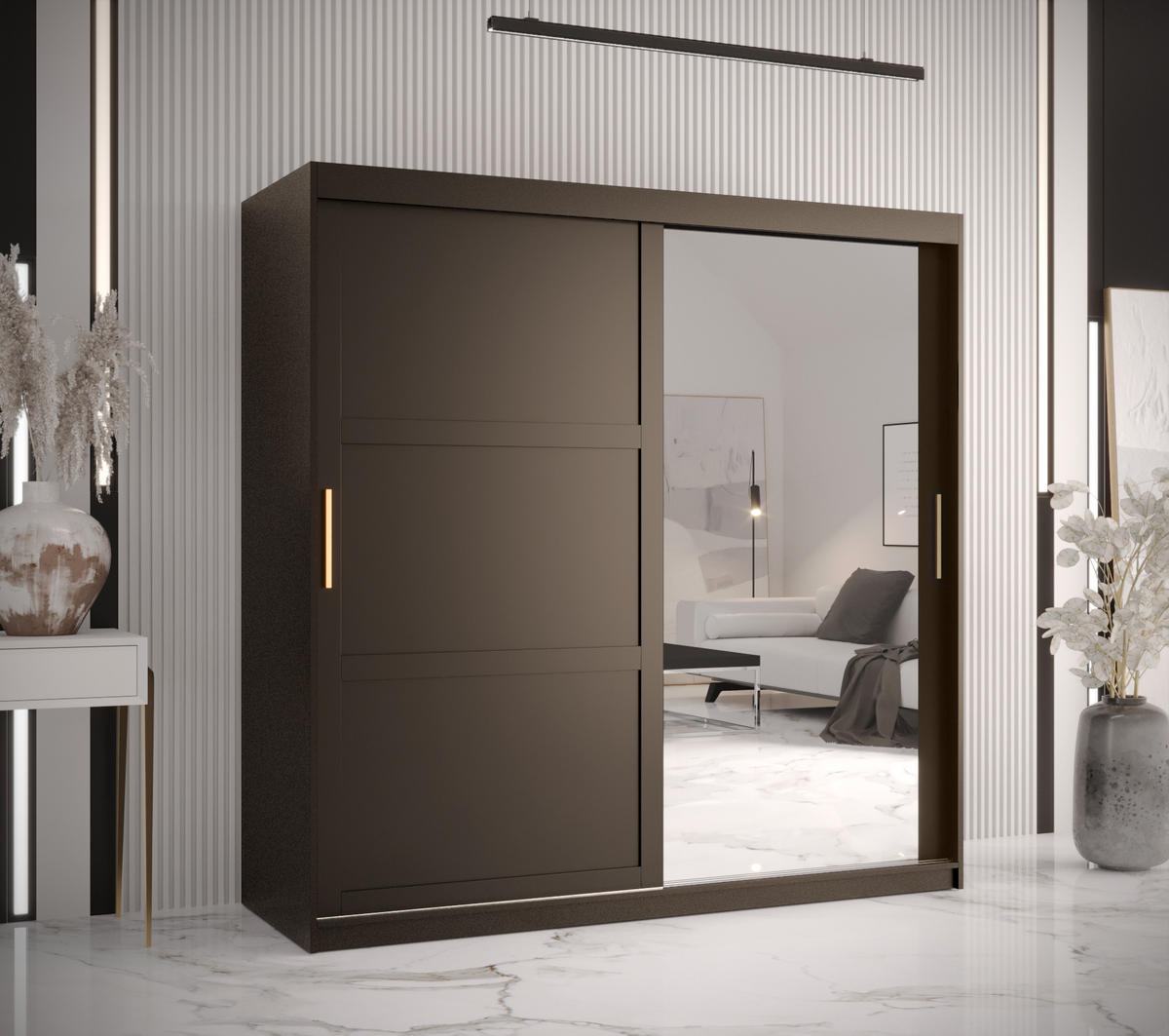 SCHWEBETÜRENSCHRANK 200/180/62 2-türig - Goldfarben/Schwarz, Holz/Kunststoff (180/200/62cm) - Abiks Möbel