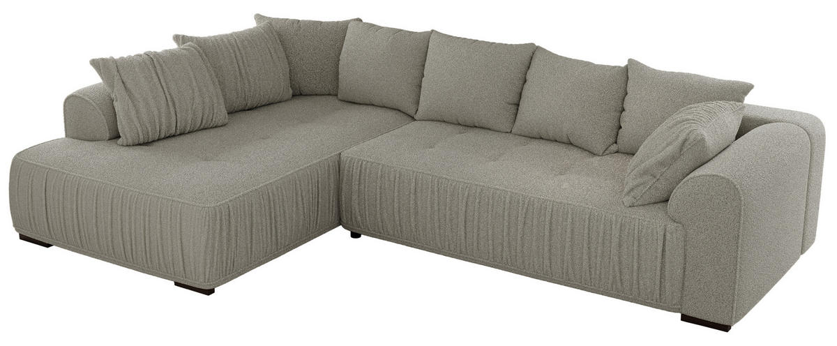 ECKSOFA ORTA Hellgrau Boucle - Links - Hellgrau/Schwarz, Textil (325/200cm) - MKS